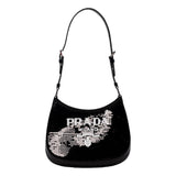 Prada Cleo Black and White Sequin Milano Logo Mini Leather Shoulder Bag