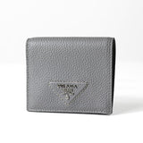 Prada Marmo Marble Grey Vitello Daino Leather Silver Triangle Logo Bifold Wallet