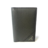 Prada Men's Vitello Micro Grain Grey Leather Vertical Card Holder