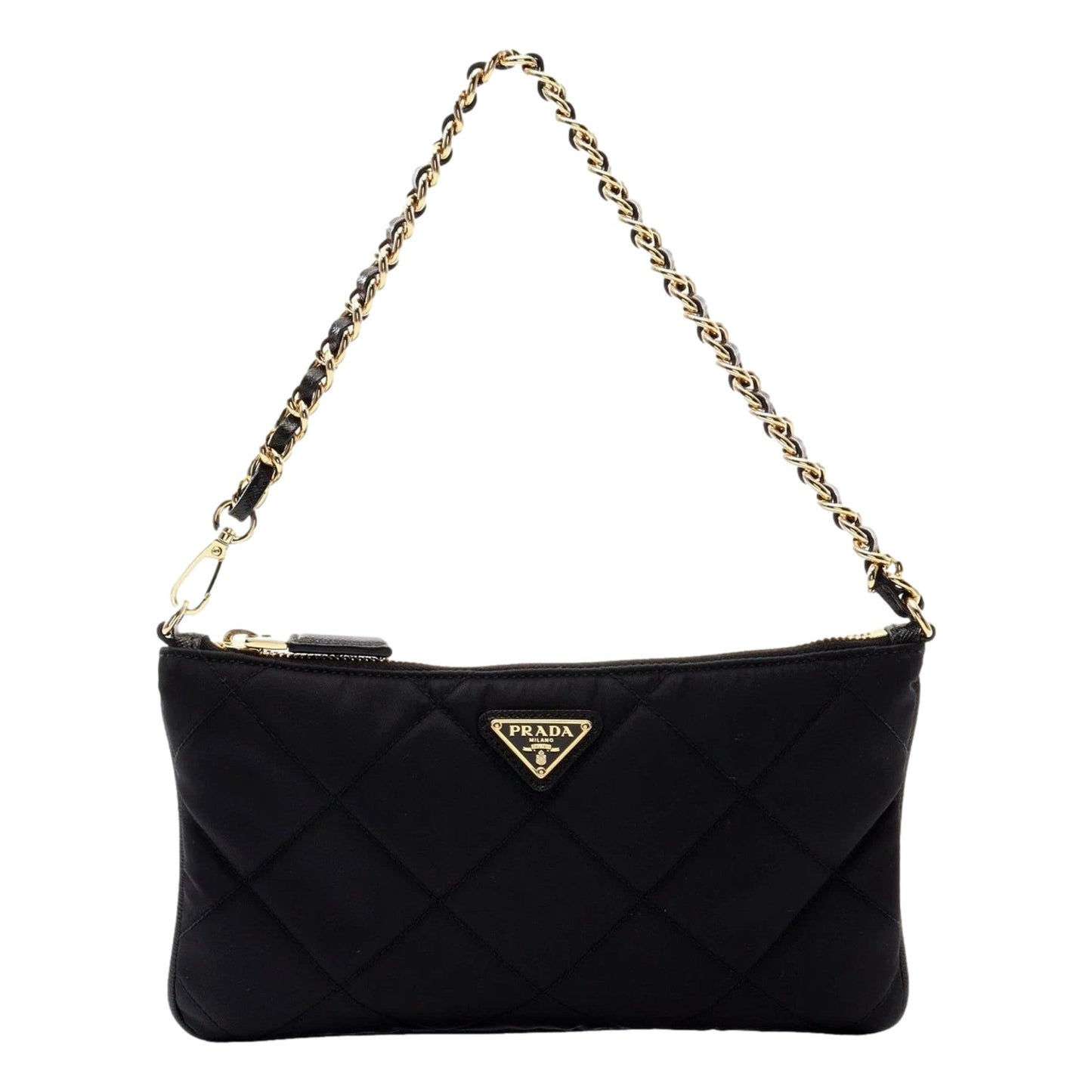 Prada Re-Edition 1995 Black Gold Chaîne Re-Nylon Pouch Handbag