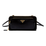 Prada Re-Nylon Triangle Brushed Leather Black Wallet Mini Crossbody Bag