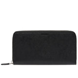 Prada Saffiano Active Black Leather Stripe Zip Around Wallet