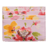 Prada Floral Print Saffiano Leather Card Holder in Light Pink