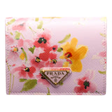 Prada Saffiano Leather Floral Bifold Wallet In Light Pink