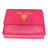 Prada Tri-Fold Saffiano Wallet Womens Pink Multicolor Gold Prada Logo
