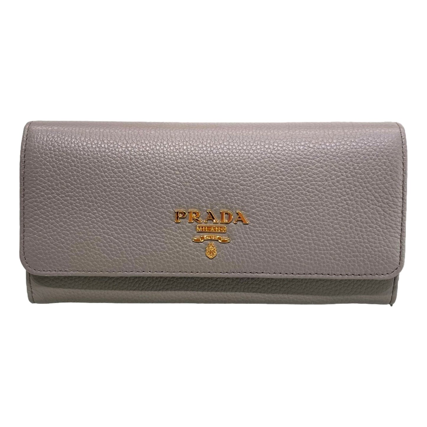 Prada Vitello Grain Argilla Grey Leather Continental Long Wallet Zipper Pouch