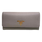 Prada Vitello Grain Argilla Grey Leather Continental Long Wallet Zipper Pouch