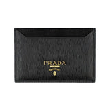 Prada Vitello Move Black Gold Leather Small Card Holder Case Wallet