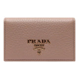 Prada Women's Vitello Grain Cammeo Beige Leather Card Case Wallet