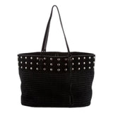 Saint Laurent Bouclé Studded Raffia & Suede Shopping Tote Black