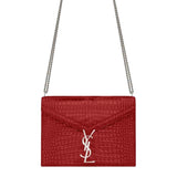 Saint Laurent Cassandra Red Croc Leather Medium Shoulder Bag