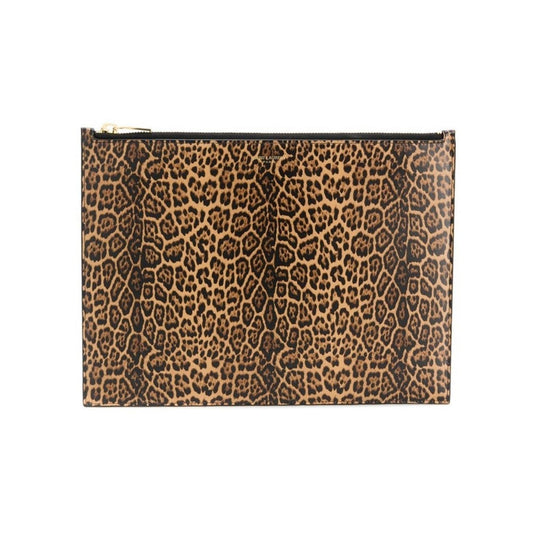 Saint Laurent Leopard Printed Calfskin Leather Large Pouch