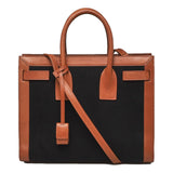 Saint Laurent Sac De Jour Black Canvas and Brown Leather Satchel