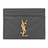 Saint Laurent Storm Grey Grain De Poudre Monogram Card Holder 423294
