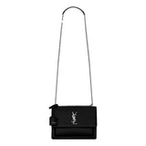 Saint Laurent Sunset Black Smooth Leather Chain Strap Handbag Crossbody