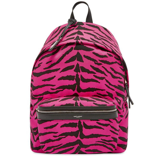 Saint Laurent City Backpack Pink Zebra Print Cotton Leather Trim