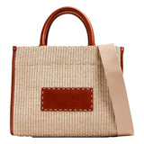 Versace Athena Raffia Small Shopper Tote Beige Leather Trim Shoulder Bag