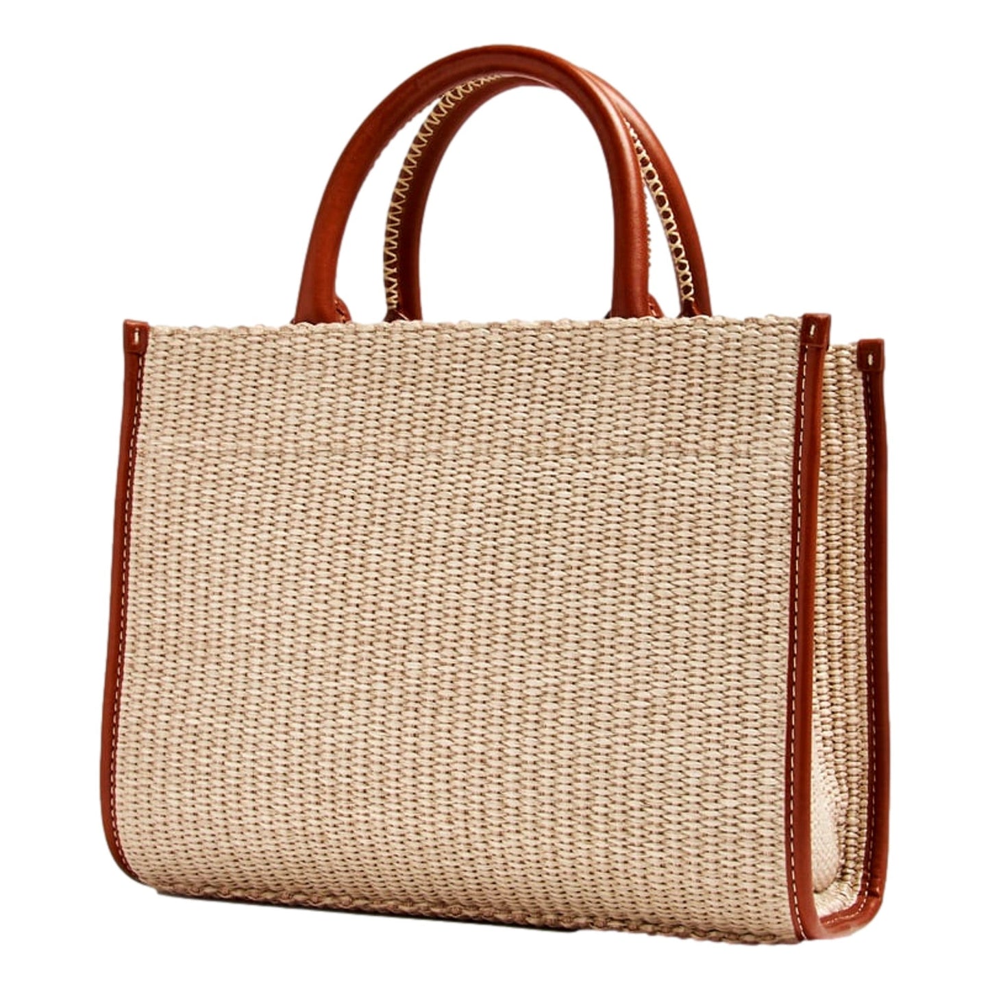 Versace Athena Raffia Leather Small Shopper Tote Beige