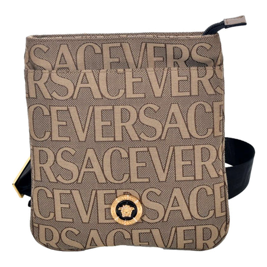 Versace La Medusa Canvas Logo Print Small Crossbody Bag Black Strap