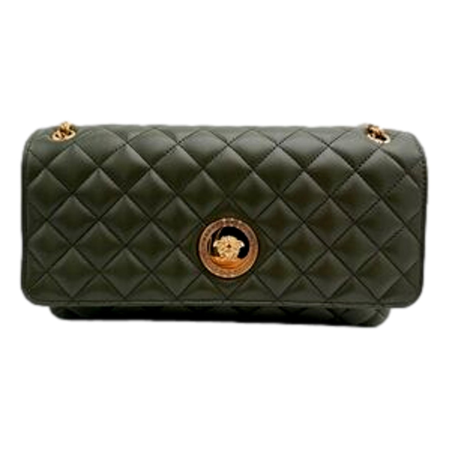 Versace La Medusa Olive Green Quilted Lambskin Chain Crossbody Bag