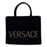 Versace Mini Tote Bag Nero Black Canvas Studded Logo Crossbody