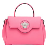 Versace Flamingo Pink Vitello Leather Top Handle Designer Handbag
